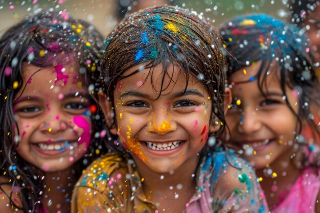 Holi peinture à l'huile enthique Festivals indiens enfants qui s'amusent