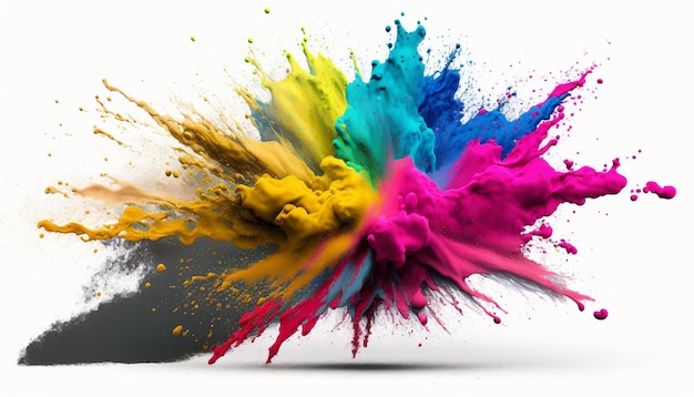 Holi powder Color splash paints isolé sur fond blanc explosion colorée, ai générative