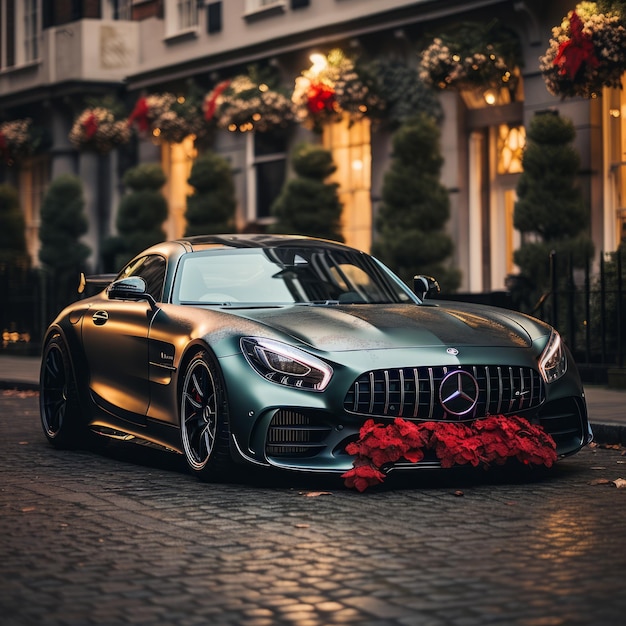 Holiday Magic on Wheels Festive Mercedes AMG GTR ornée de décorations de Noël