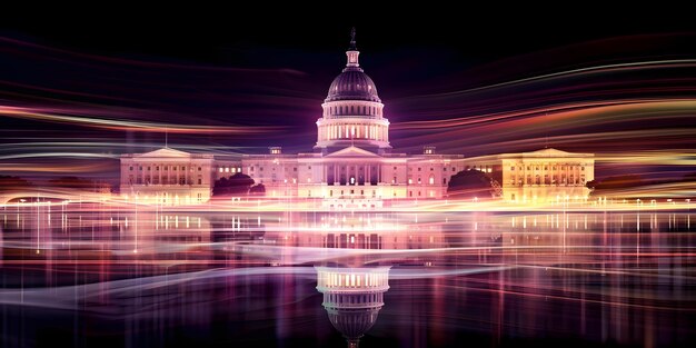 Photo hologramme enchanteur du dôme illuminé du capitole à washington dc la nuit architecture conceptuelle photographie de nuit illumination du dôme du capitole washington dc