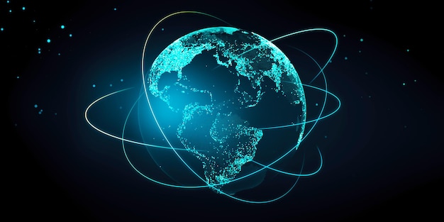 Hologramme de globe lumineux créatif sur fond sombre Technologie métaverse et concept de carte numérique Rendu 3D