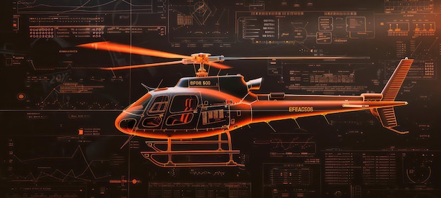 Hologramme d'hélicoptère concept militaire et technologique élément d'interface illustration 3d