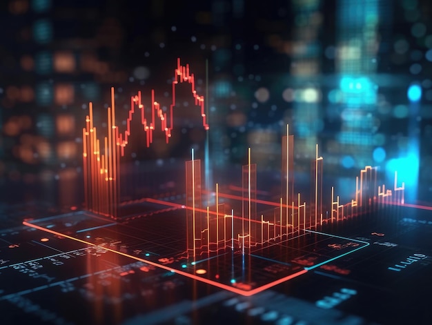 Hologramme des lignes de graphique économique et boursière sur l'écran Concept de marché de négociation IA générative