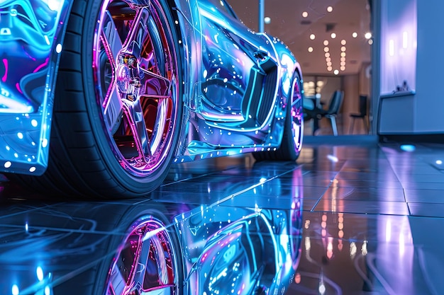 Hologramme super voiture fantastique ombre bleu avec des langues indigo harmonie colorée mosaïque miroir