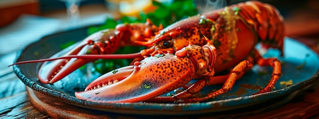 Photo homard sur une assiette concentration sélective