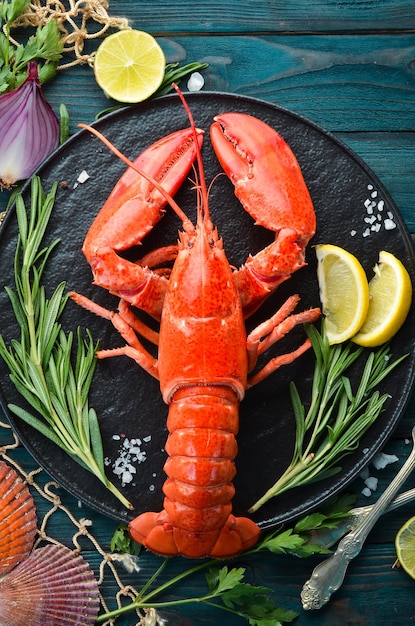 Homard aux épices sur fond sombre Vue de dessus Espace de copie gratuit