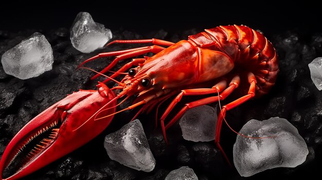 Un homard est assis sur la glace avec le mot homard en bas