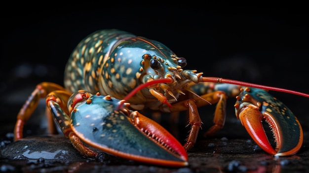 Un homard est sur une surface noire