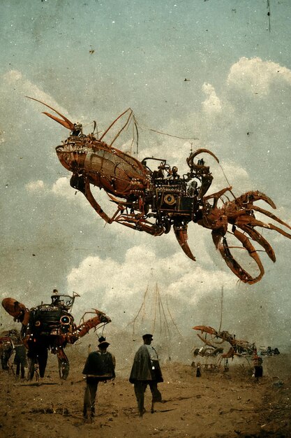 un homard géant avec une main géante tenant une machine qui dit homards