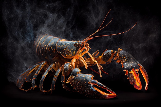 Homard grillé sur fond noir