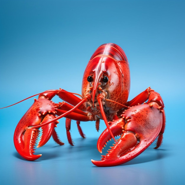 Un homard rouge sur un fond bleu