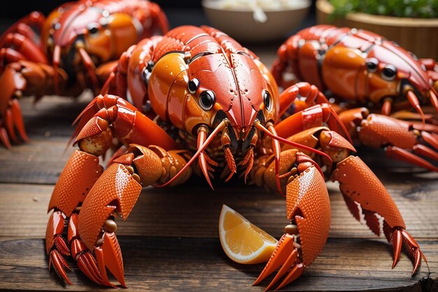 homard servi avec des crevettes tigre et des sauces