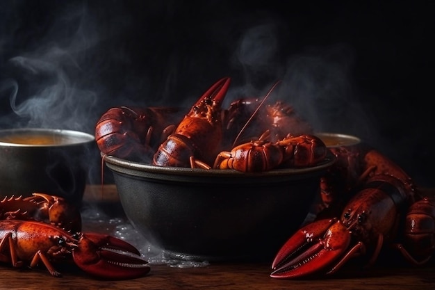 Homards entiers grillés fumés Délicieux fruits de mer Generative AI