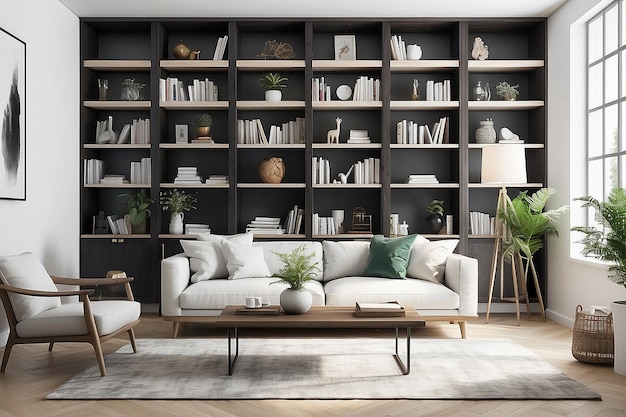 Photo home library art mockup avec un espace blanc personnalisable