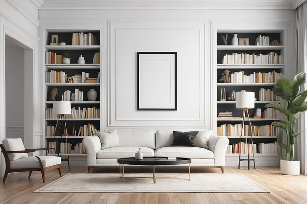 Photo home library art mockup avec un espace blanc personnalisable