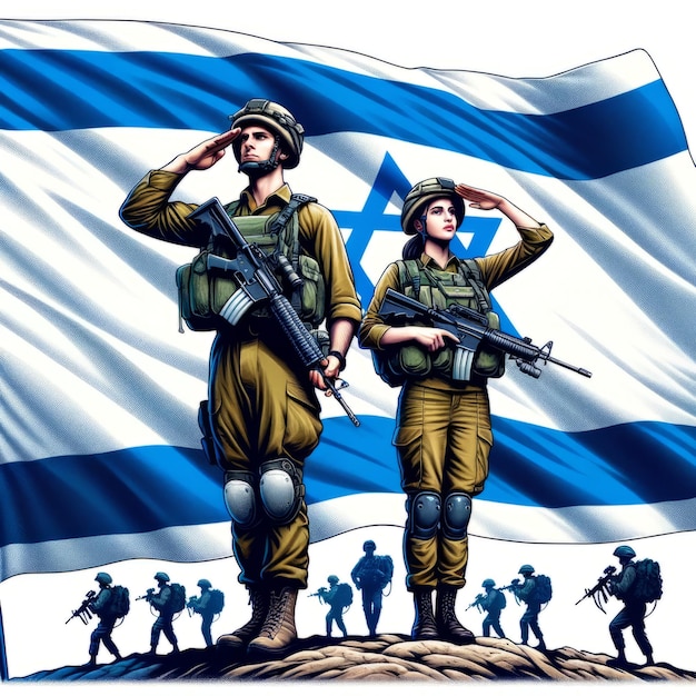 Hommage aux soldats israéliens éminents au sommet d'une colline avec le drapeau national