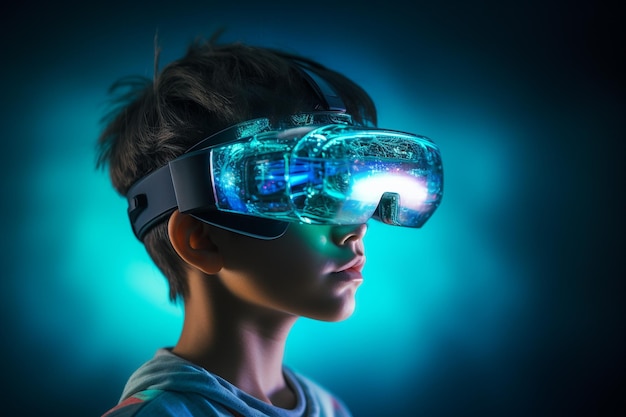 Homme adulte utilisant des lunettes de casque de réalité virtuelle VR pour les jeux et l'éducation