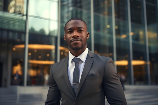 un homme d'affaires afro-américain un homme en costume à l'extérieur d'un immeuble d'affaires