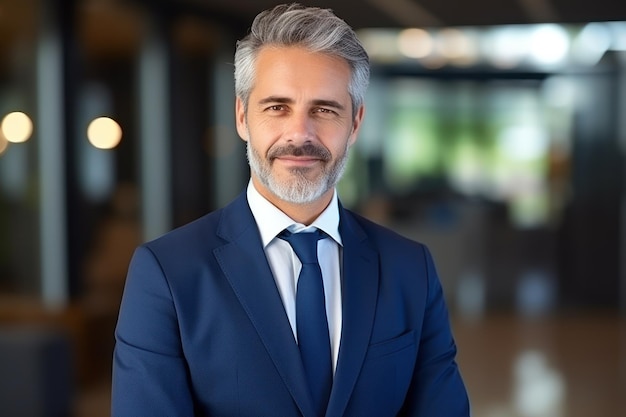 Photo un homme d'affaires d'âge moyen heureux, un pdg debout dans son bureau, souriant, mûr et confiant.