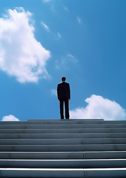 Photo un homme d'affaires ambitieux qui monte les escaliers.