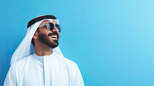 Photo homme d'affaires arabe à dubaï un espace de copie d'arrière-plan de couleur