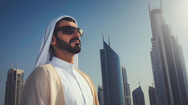 Photo homme d'affaires arabe à dubaï un espace de copie d'arrière-plan de couleur