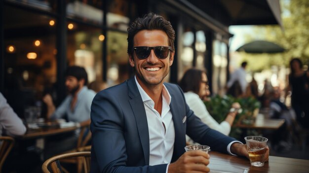 Photo un homme d'affaires attrayant dans un café.