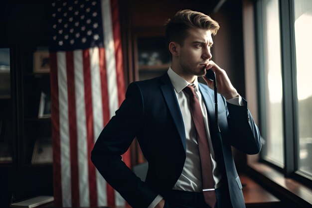 Un homme d'affaires au téléphone au bureau.