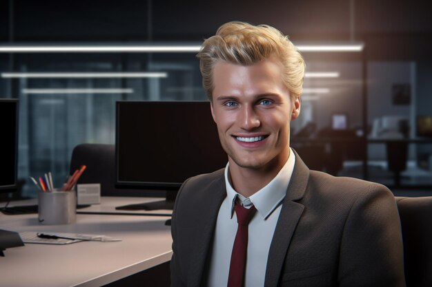 Homme d'affaires blond au bureau