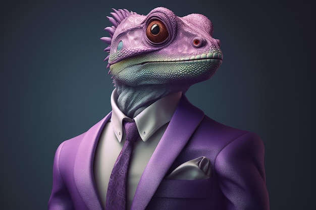 Homme d'affaires caméléon anthropomorphe violet Générer Ai