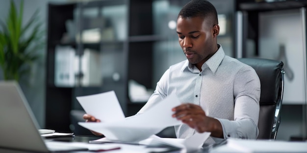 Photo un homme d'affaires concentré sur l'analyse de documents à son bureau