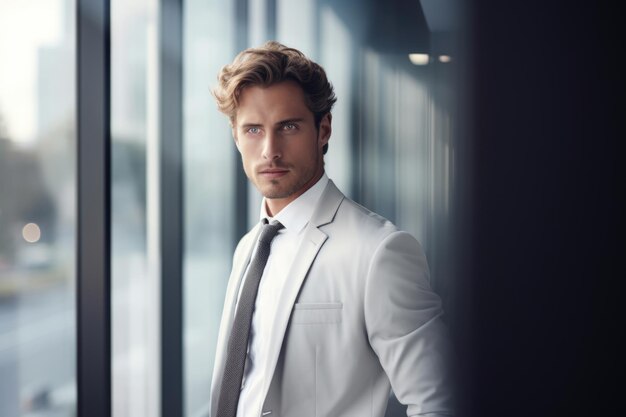 Un homme d'affaires confiant dans un costume blanc Le concept est l'ambition professionnelle et le style