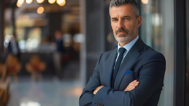 Photo un homme d'affaires confiant debout avec les bras croisés dans un bureau moderne