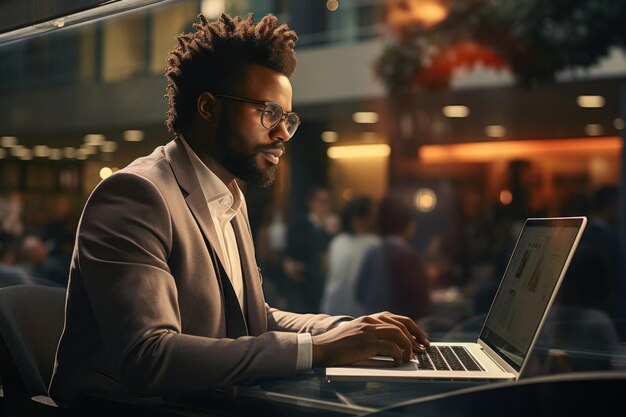 Photo un homme d'affaires dans un café avec un ordinateur portable profondément concentré