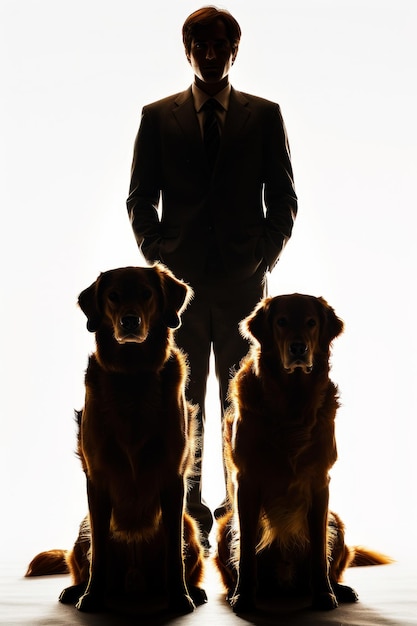 Un homme d'affaires avec deux chiens.