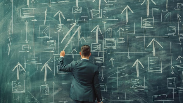 L'homme d'affaires du leadership et du développement visualise la croissance sur le tableau