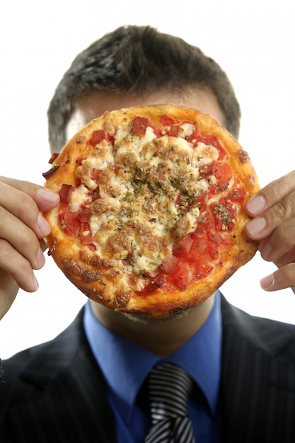 Homme d&#39;affaires et fast-food indésirable, pizza