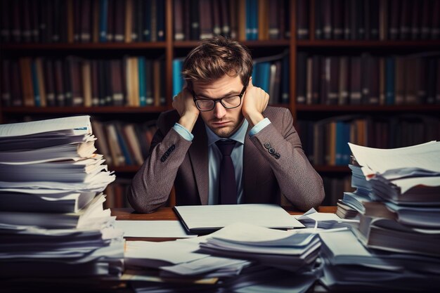 Photo un homme d'affaires fatigué au bureau.