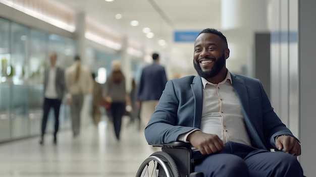 Homme d'affaires en fauteuil roulant dans un bureau moderneCréé avec la technologie Generative AI