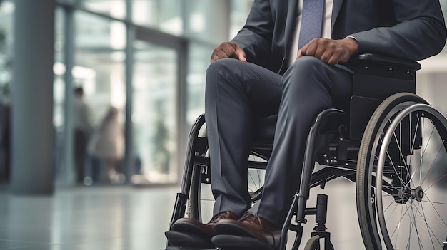 Homme d'affaires en fauteuil roulant dans un bureau moderneCréé avec la technologie Generative AI