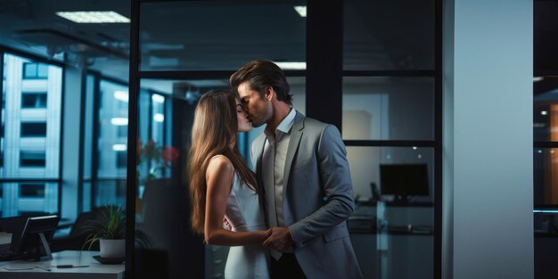 Un homme d'affaires et une femme d'affaires avant de jouer au bureau génératif d'IA