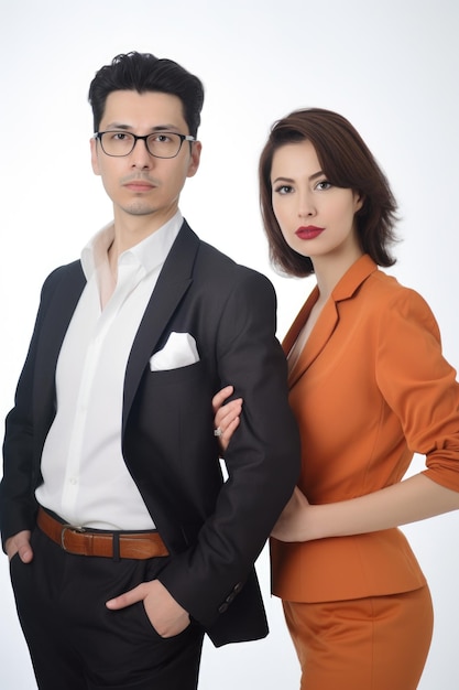 Homme d'affaires et femme photo portrait de professionnel de la mode avec fond blanc en studio