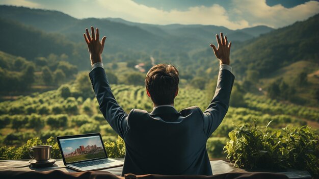 Un homme d'affaires avec les mains en l'air