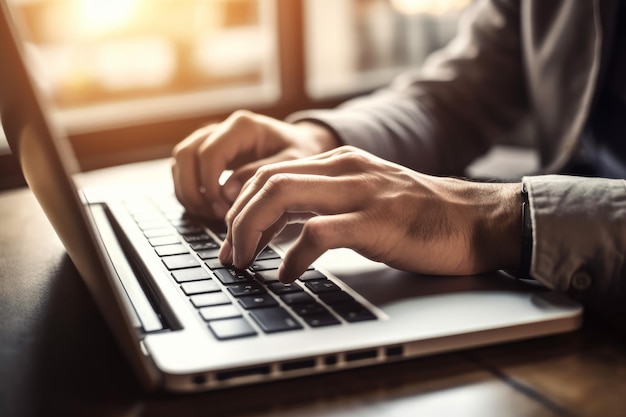 Homme d'affaires mâle tapant clavier d'ordinateur portable Générer Ai