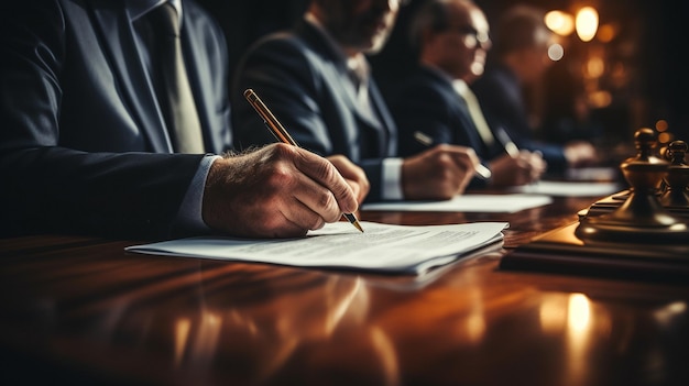 Photo homme d'affaires masculin et consultation d'un juge ou d'un avocat avec un client lors d'une réunion d'équipe