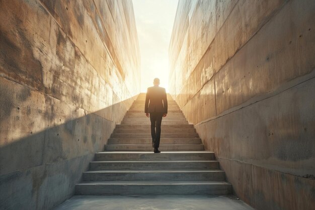 L'homme d'affaires montant les escaliers du succès Concept de succès