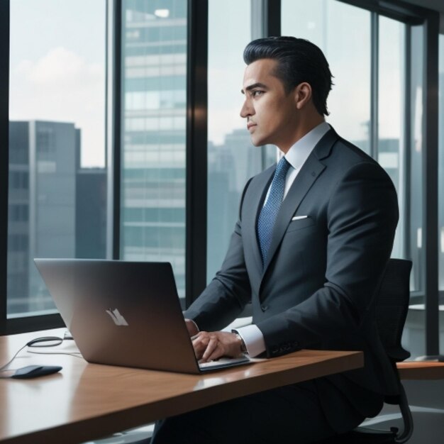 L&#39;homme d&#39;affaires avec un ordinateur portable