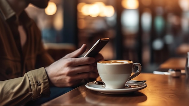 Homme d'affaires planifiant le travail d'écriture d'une note avec un ordinateur portable et un café sur une table au bureauIA générative