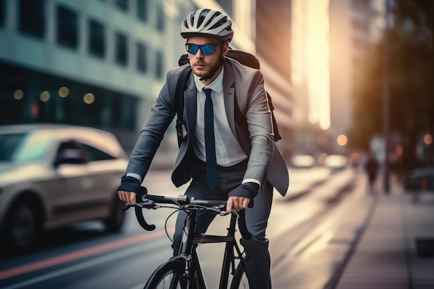 un homme d'affaires portant un casque en vélo