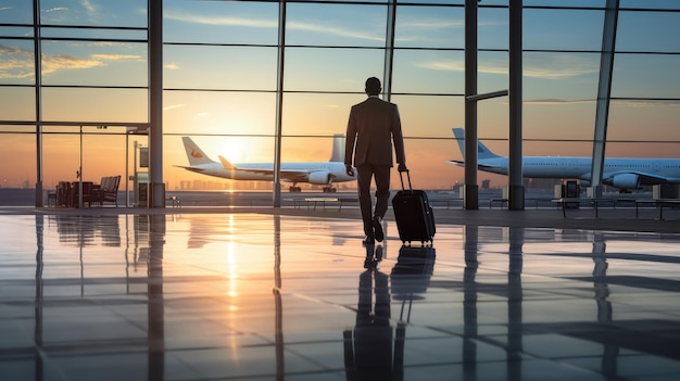 Homme d'affaires portant une valise à l'aéroport Image générée par l'IA